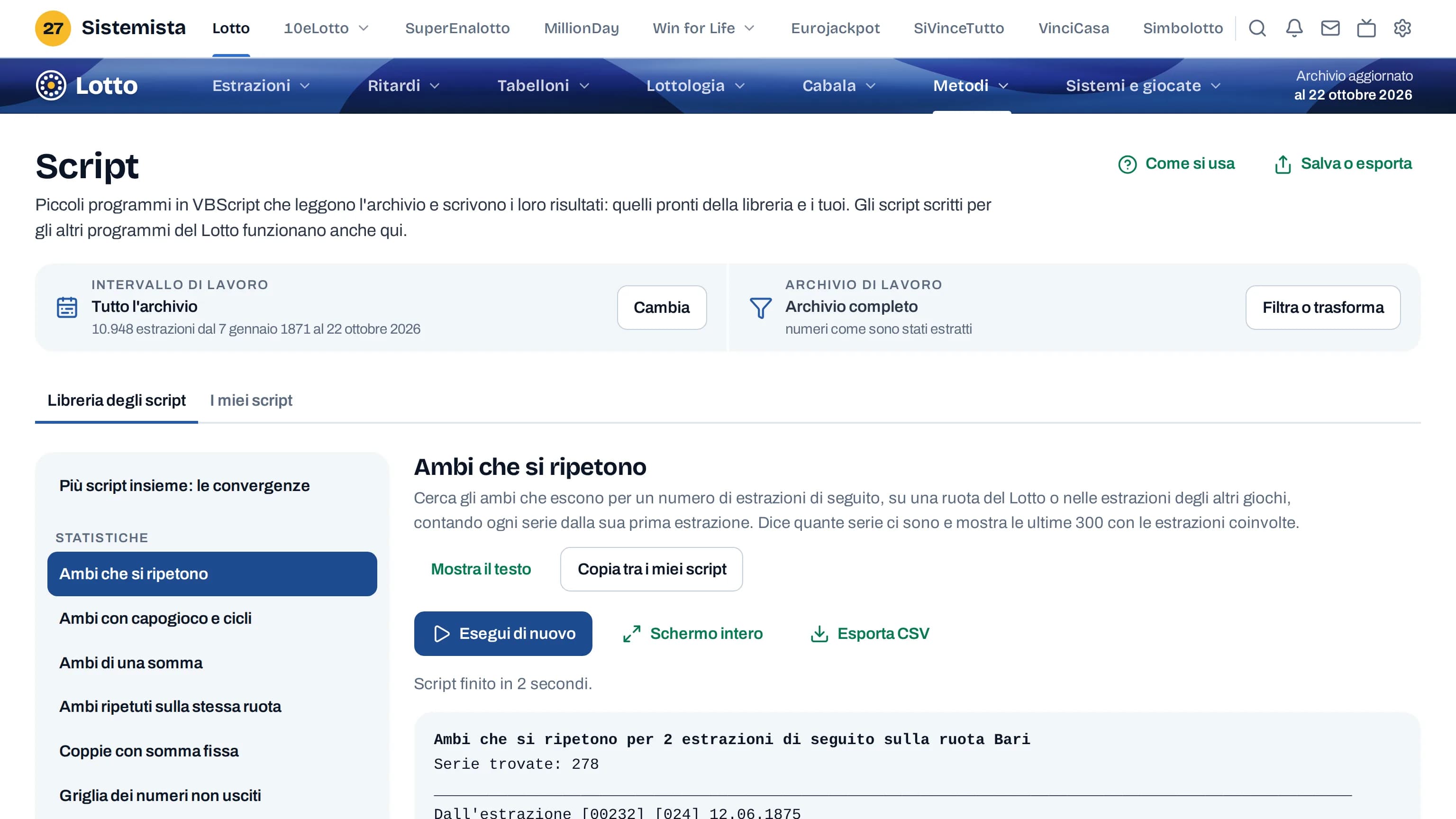 Sistemista: Uno script della libreria con i risultati